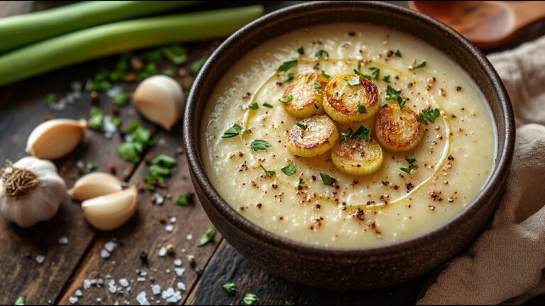 5 étapes pour préparer une soupe crémeuse de poireaux et ail vegan délicieuse !